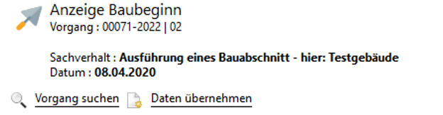 Beispiel für Datenübernahme aus XBau-Nachrichten bei gleicher XBau-Version 